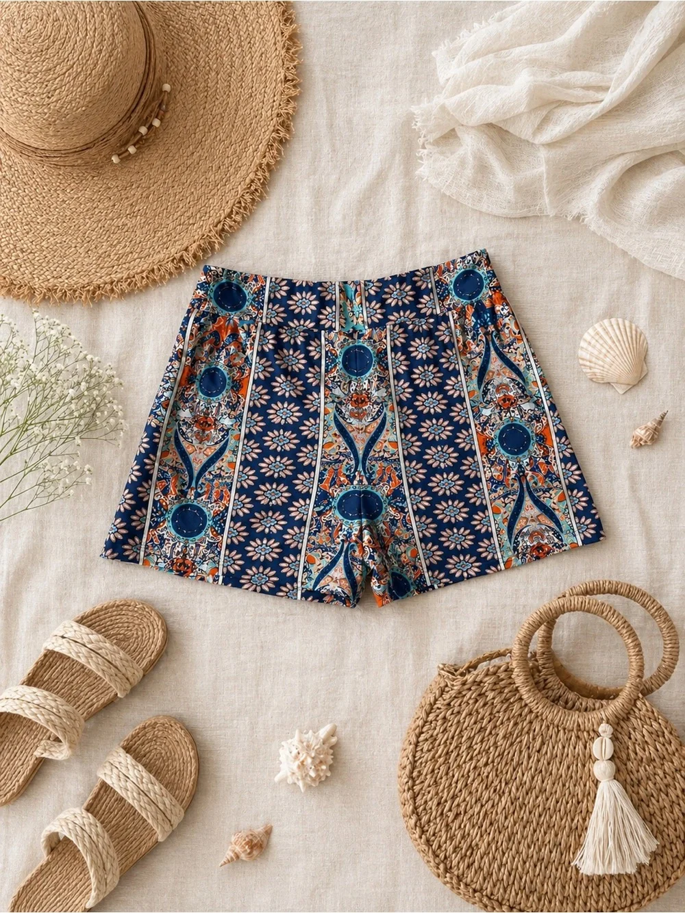 Boho Matching Set XL | Silky Kimono + High Waisted Shorts | Resort Wear